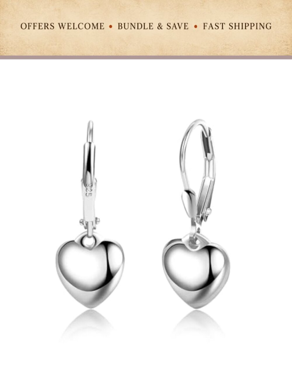 Sterling Silver Heart Dangle Leverback Earrings